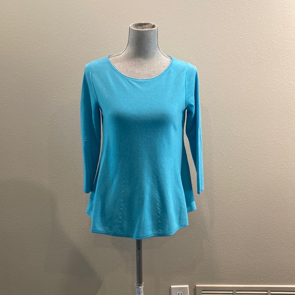 NORDSTROM CASHMERE XS AQUA (BLUE) 3/4 SLEEVE SWEATER